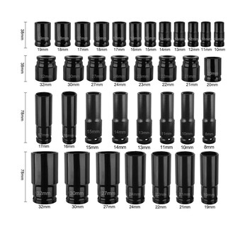 Foto 2 | Juego de Dados de Impacto Belug color Negro de 1/2 Pulg 8-32 mm 35 Piezas