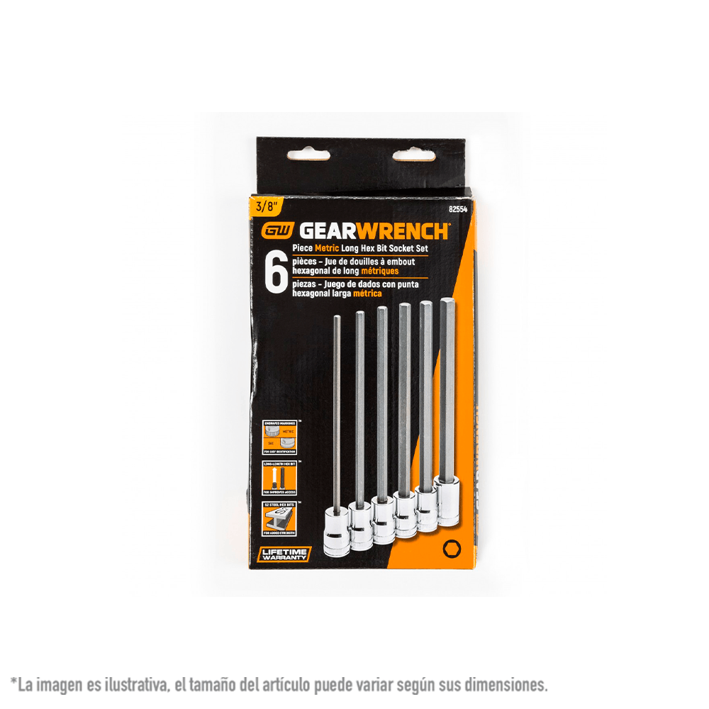 Foto 4 pulgar | Juego Dados Largos Hex. Mm 3/8 Plg. 6 Pz. Gearwrench 82554