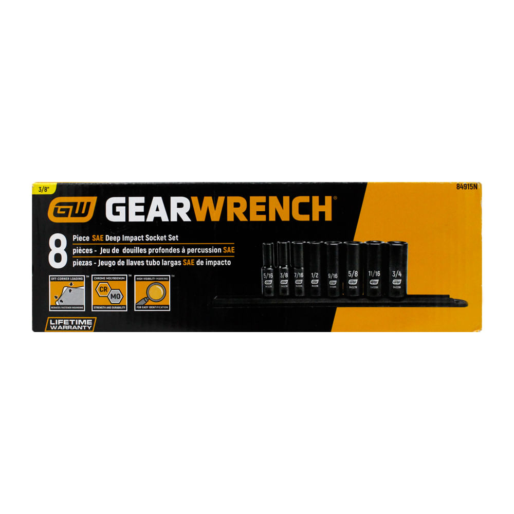 Foto 3 pulgar | Juego De Dados Largos De Impacto Sae 8 Pz. Gearwrench 84915n
