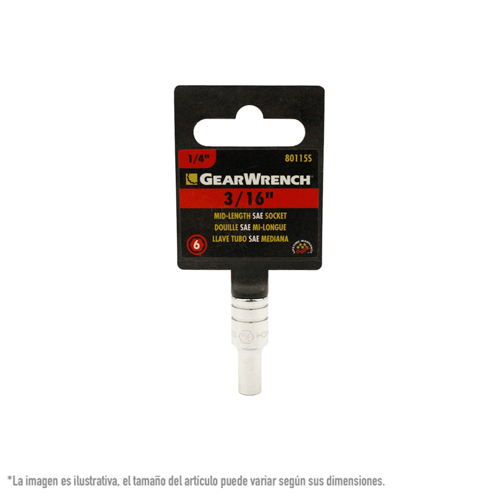 Foto 1 | Dado Medio Sae 1/4 Plg 6 Puntas Gearwrench 80115s 3/16 Plg