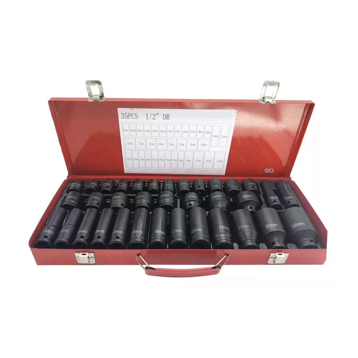 Juego De Dados De Impacto De 1/2 Pulgada 8-32 Mm, 35 Piezas Eo Safe Imports Esi-10661-1 Rojo