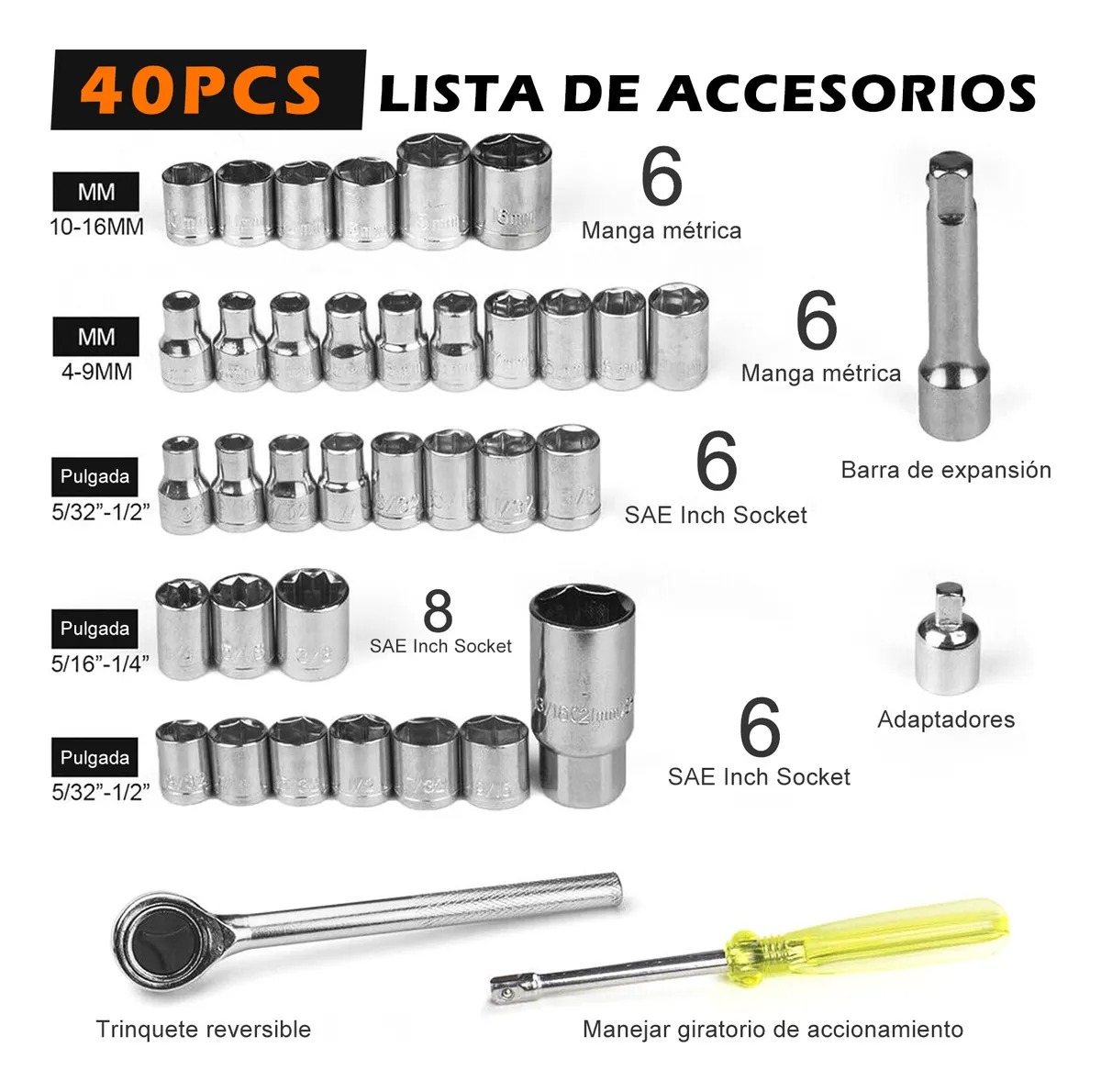 Foto 8 pulgar | Kits De Herramientas De Llave Kit Combinadas 40pzs