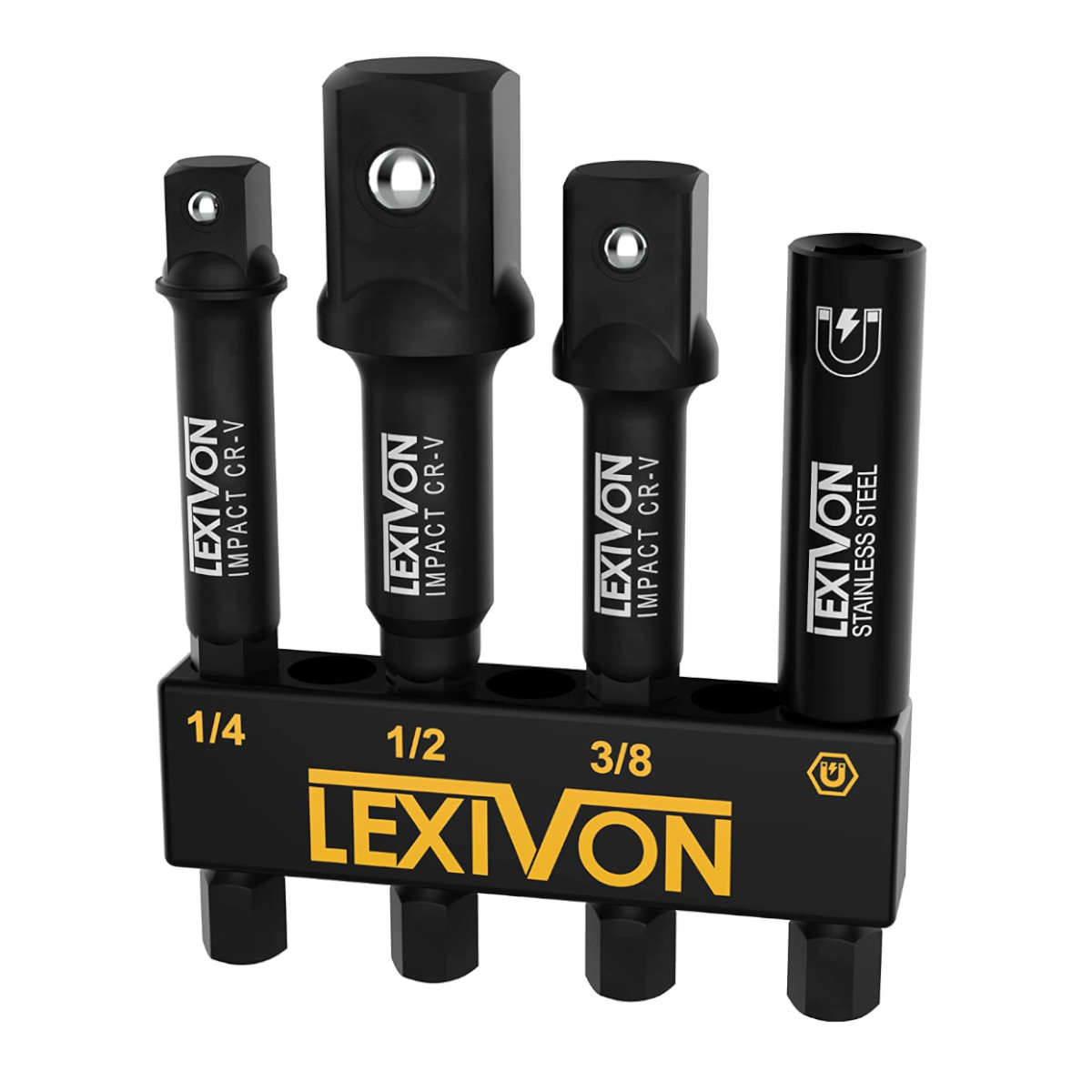 Adaptadores de Llave de Impacto + Broca Magnética Lexivon LX-104 color Negro 4 Piezas