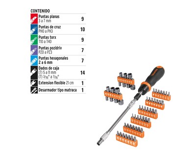 Foto 2 | Desarmador Tipo Matraca con 42 Puntas y 14 Dados para Mecánico Truper Jdm-58