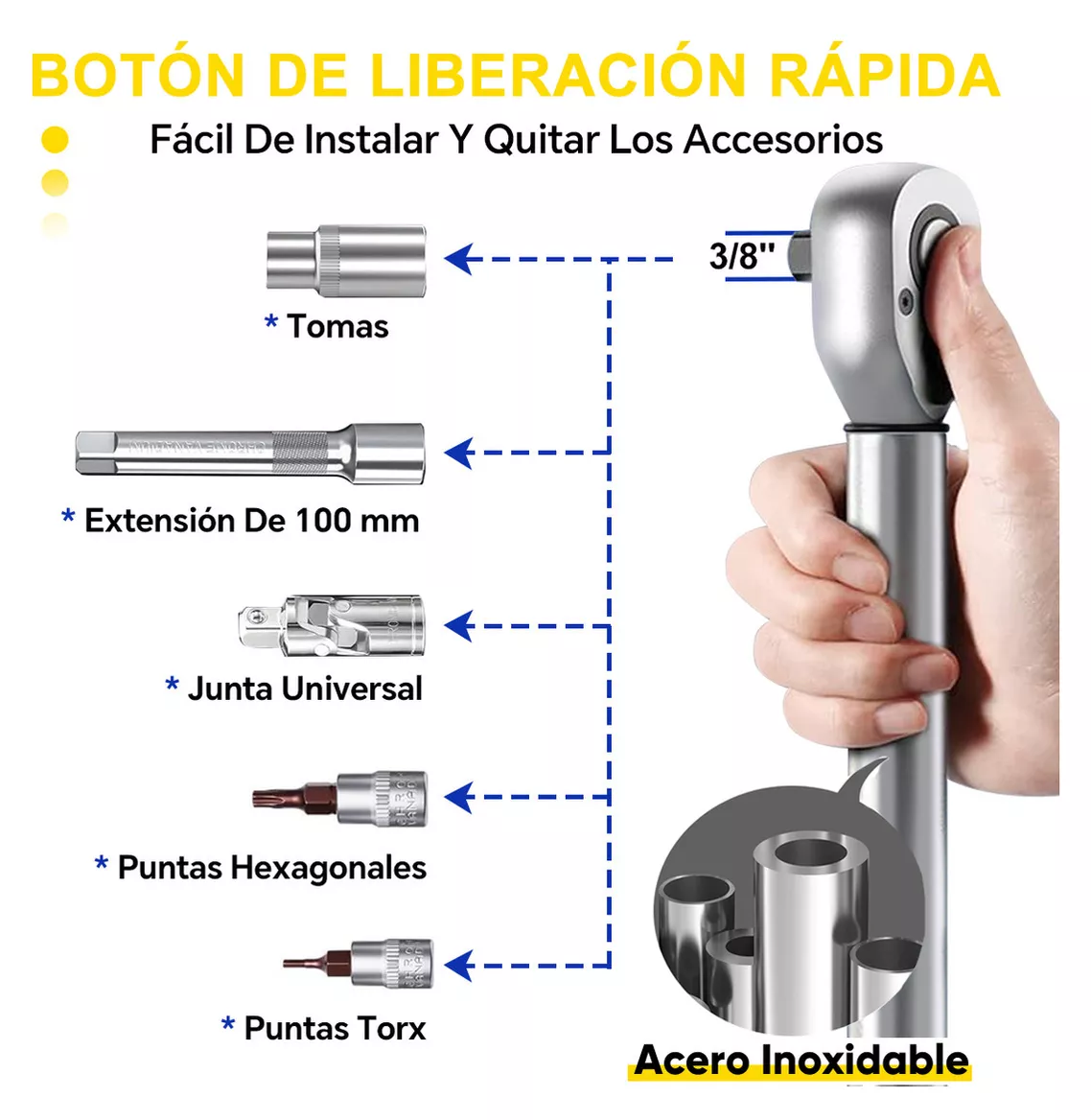 Foto 4 pulgar | Llave Dinamométrica 3/8'' Doble Dirección Con Hebilla Para Mantenimiento Belug Multicolor