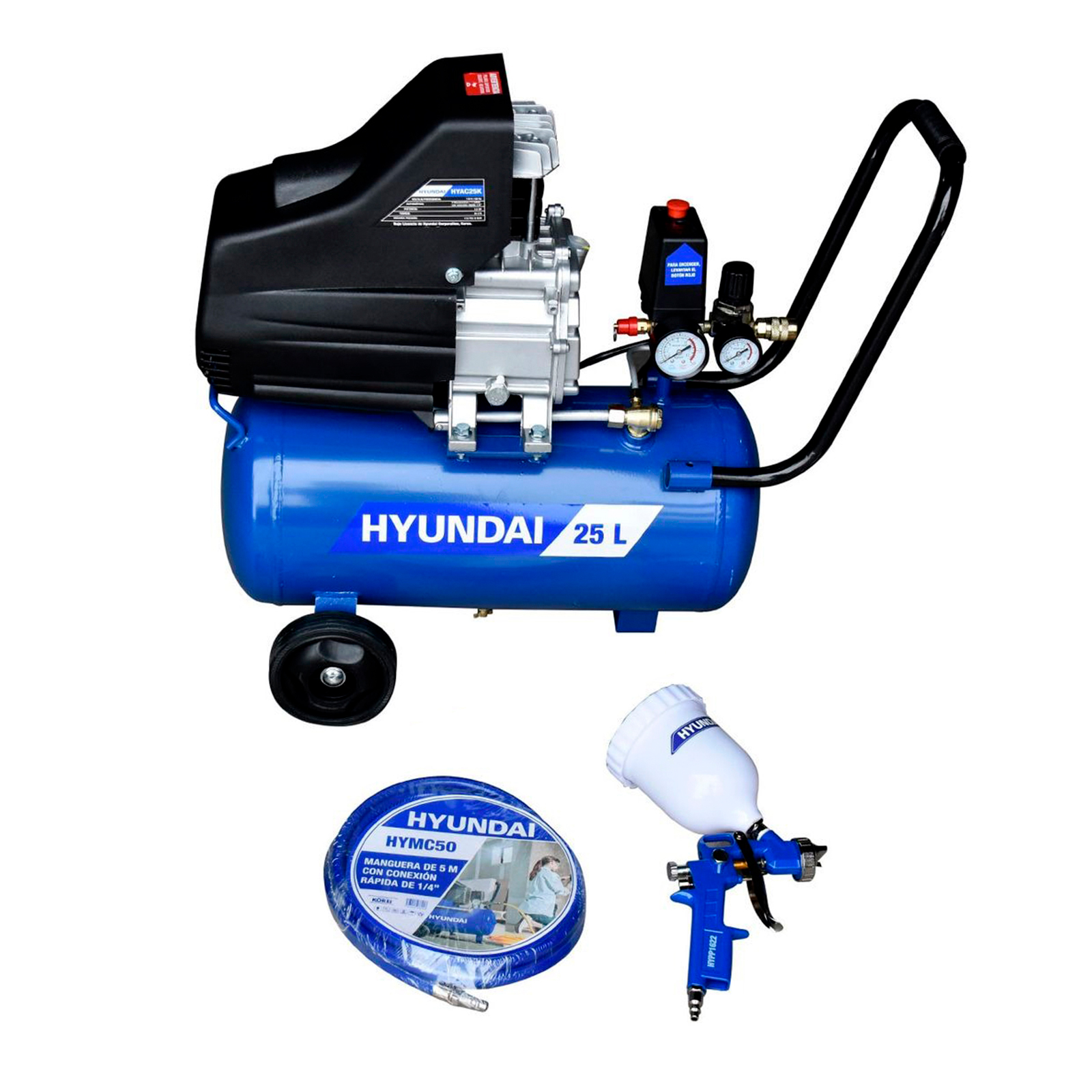 Compresor de Aire con Manguera y Pistola 60 Hz Hyundai HYAC25K Azul