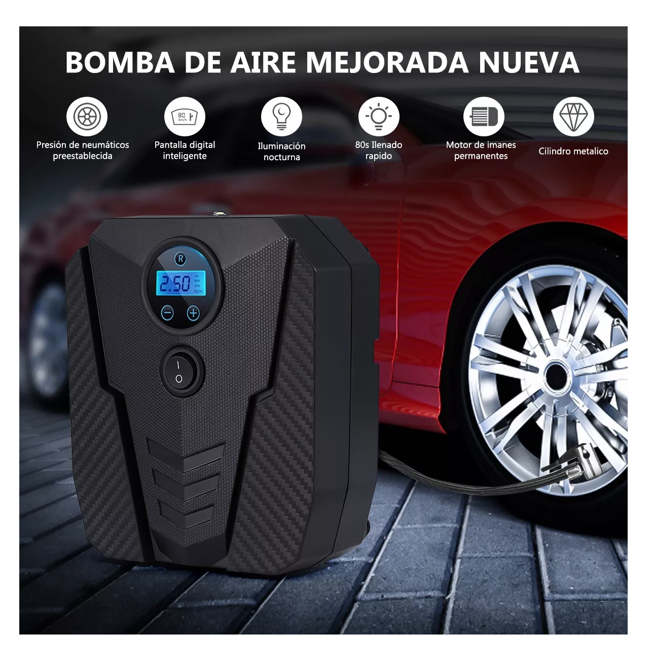 Foto 3 pulgar | Mini Compresor de Aire Portátil Inflador de Llanta para Auto Negro