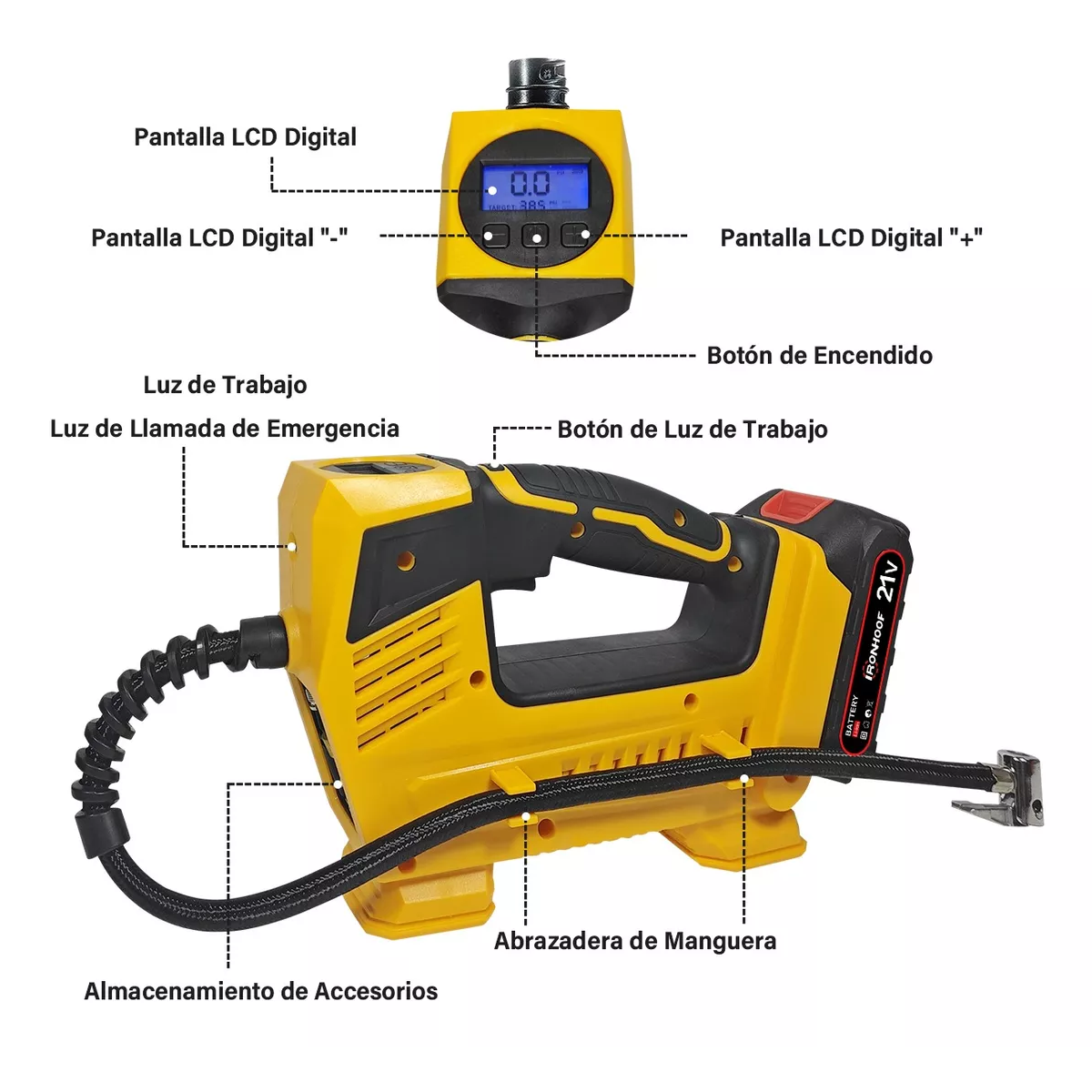 Foto 3 pulgar | Compresor Inflador de Llantas Inalámbrico Portátil para Auto Eo Safe Imports Esi-12239  Amarillo