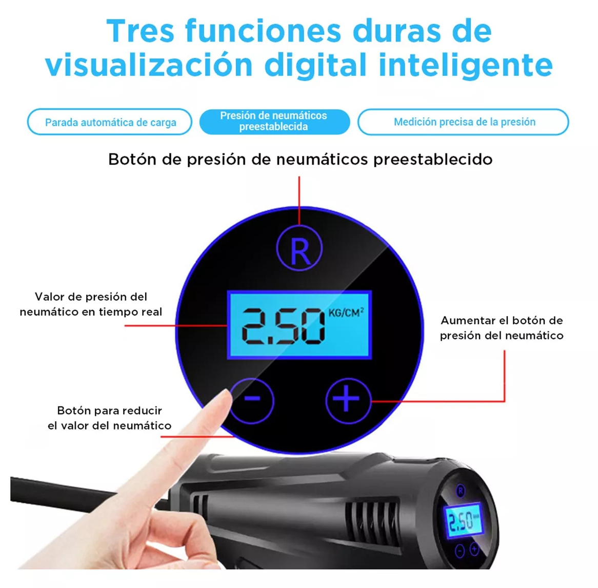 Foto 3 pulgar | Compresor de Aire Inflador para Llantas Bomba Portátil 12v 150psi Negro