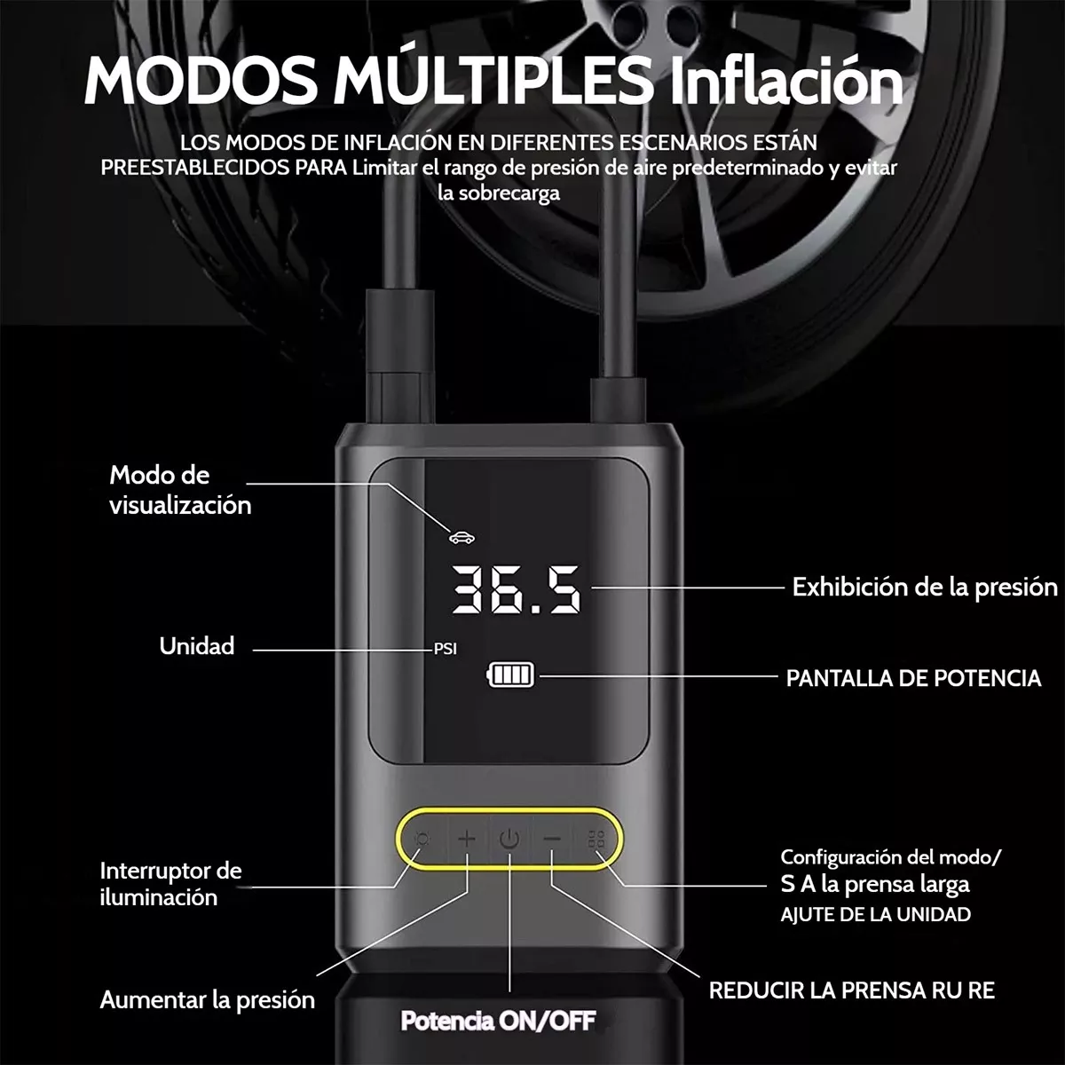 Foto 3 pulgar | Compresor De Aire Portatil 80w Inflador De Llantas Bomba Eo Safe Imports Esi-14893 Negro