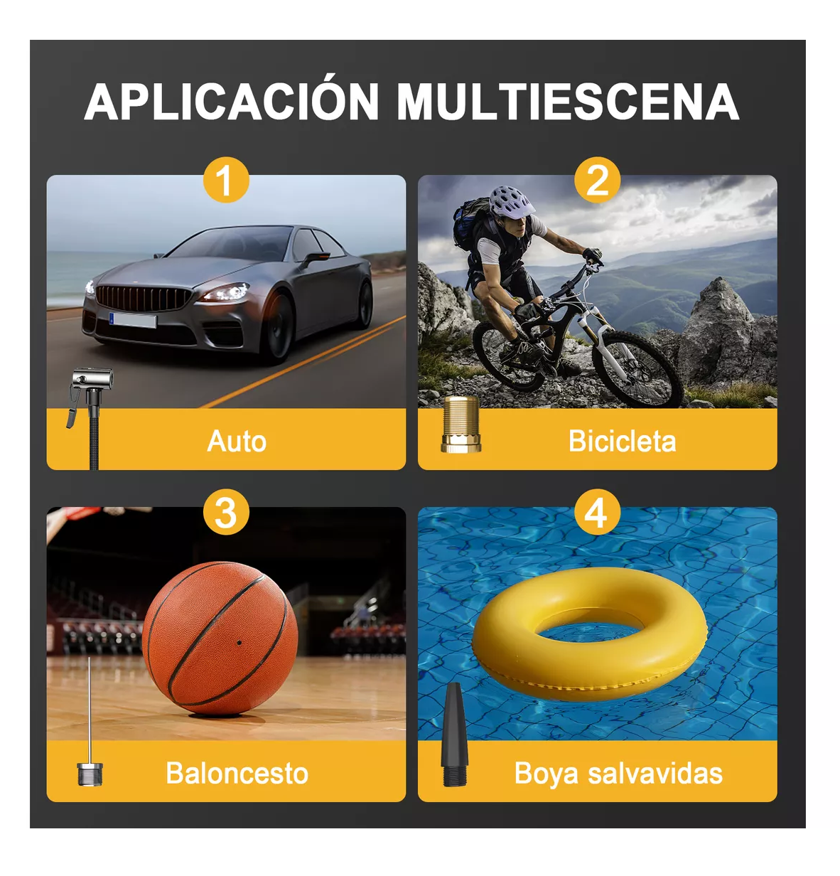 Foto 4 | Compresor Inflador Bombas De Aire Para Coches Negro