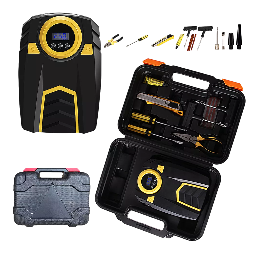 Bomba Inflable De Pantalla Digital Con Caja De Herramientas Portátil Negro/amarillo