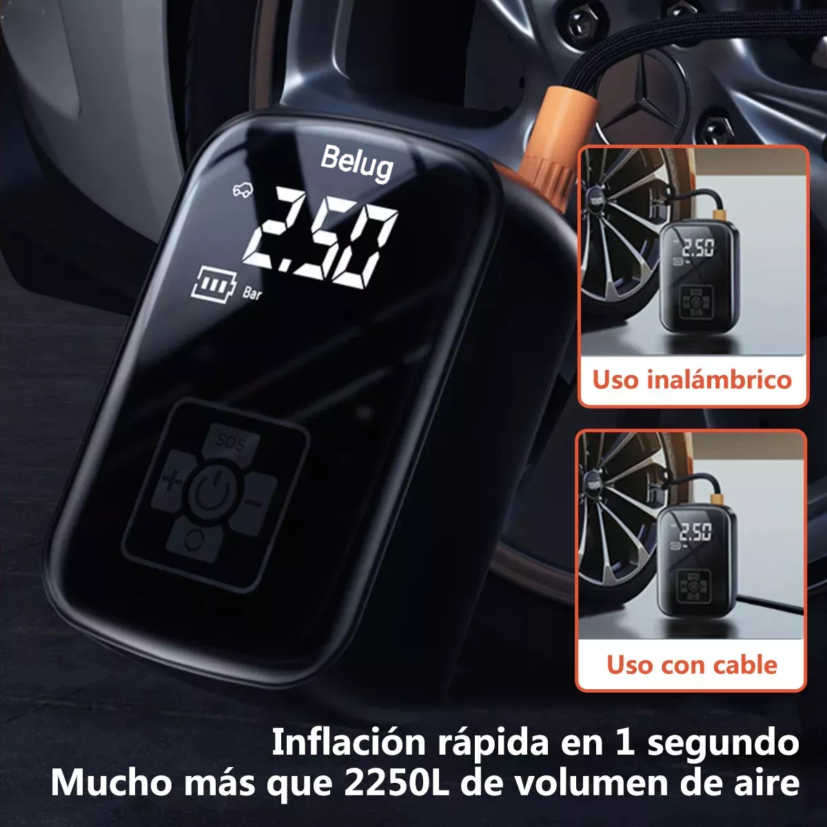 Foto 3 | Bomba De Aire Inalámbrica Inflar Neumáticos De Coche Y Moto Negro