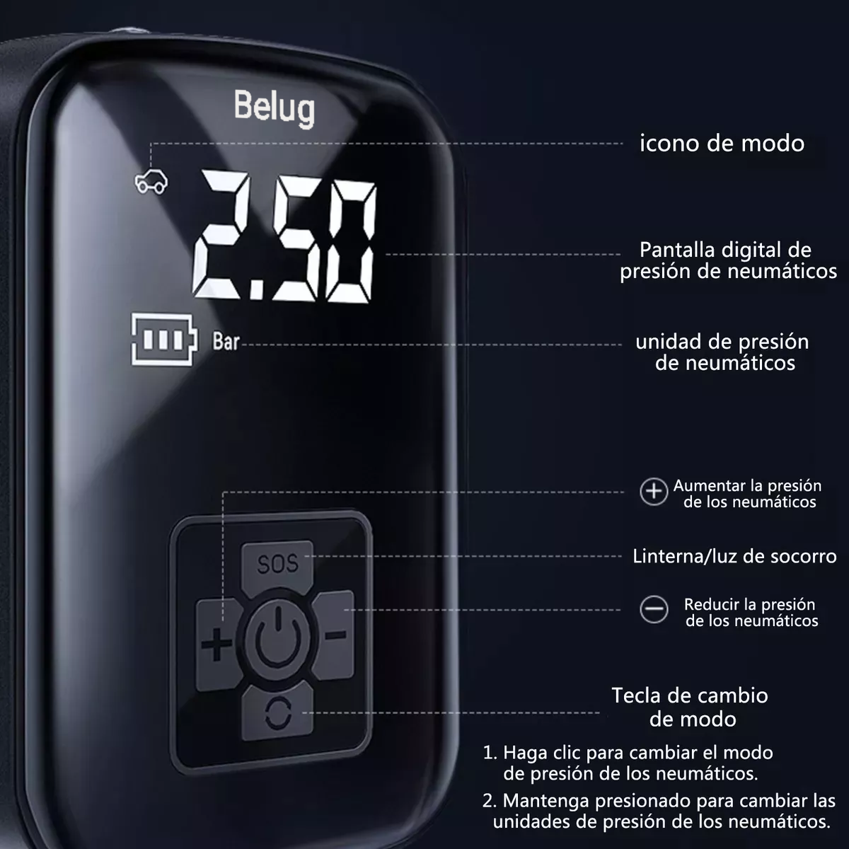 Foto 5 pulgar | Bomba De Aire Inalámbrica Inflar Neumáticos De Coche Y Moto Negro