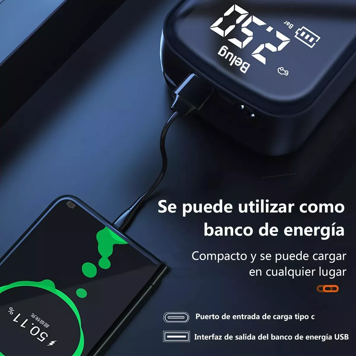 Foto 6 pulgar | Bomba De Aire Inalámbrica Inflar Neumáticos De Coche Y Moto Negro