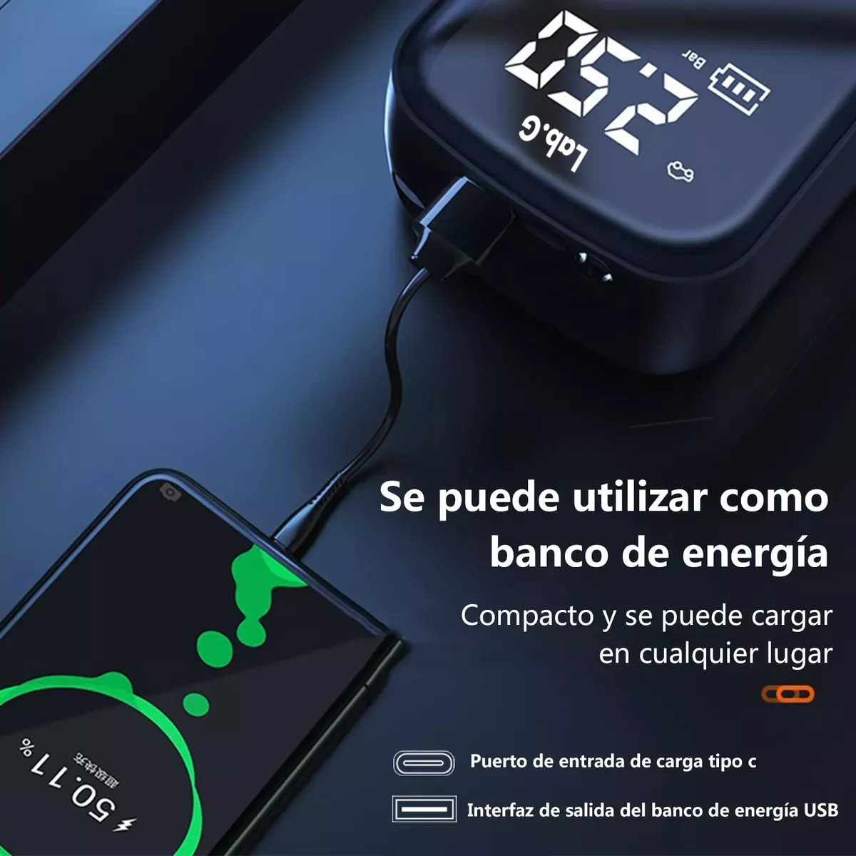 Foto 6 pulgar | Bomba De Aire Inalámbrica Inflar Neumáticos De Coche Y Moto Negro