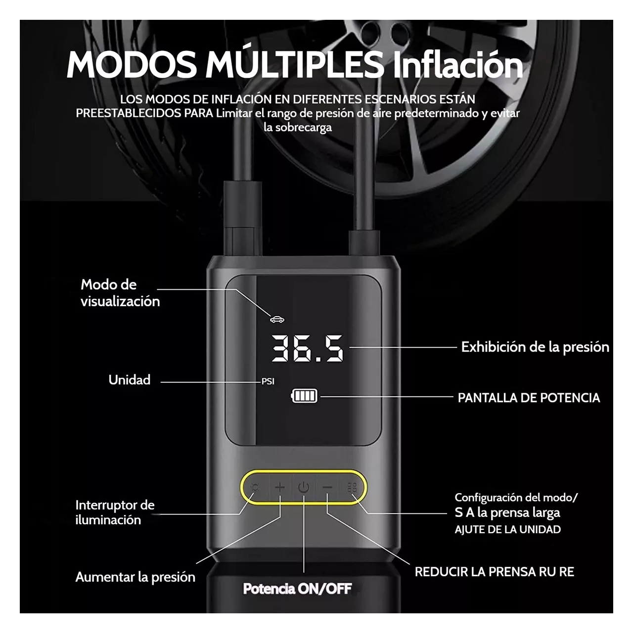 Foto 3 | Compresor De Aire Portatil 80w Inflador De Llantas Bomba Negro