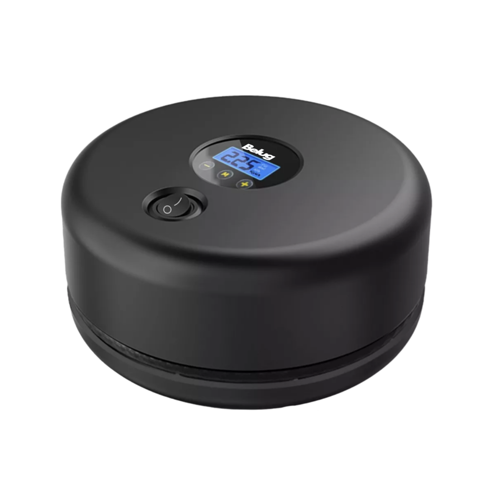 Compresor Inflador De Llanta Para Auto Lcd Redondo Belug Negro