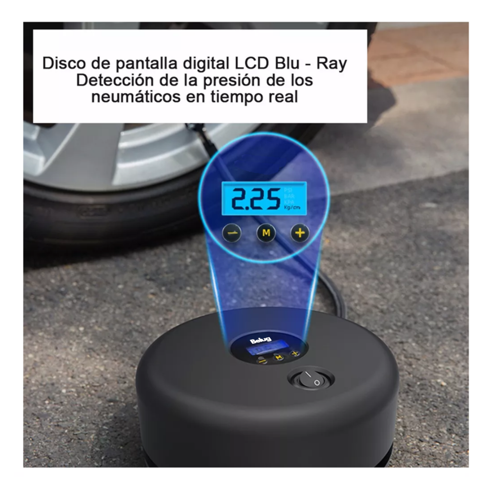 Foto 4 pulgar | Compresor Inflador De Llanta Para Auto Lcd Redondo Belug Negro