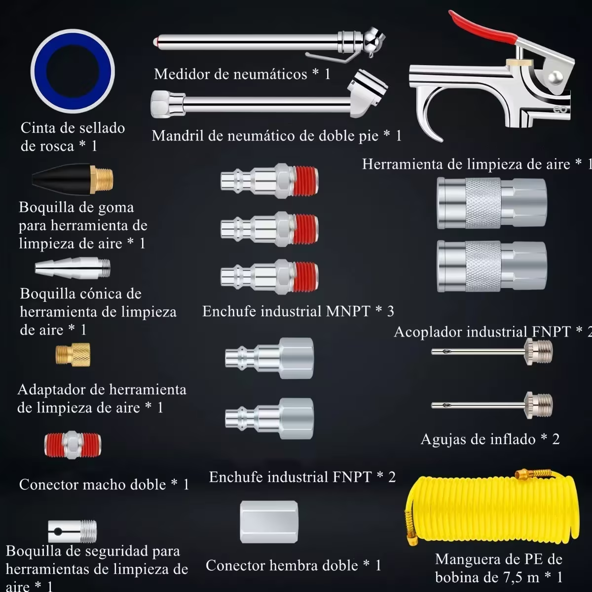 Foto 2 | Kit de Accesorios para Compresor de Aire Eo Safe Imports ESI-5010-1 Multicolor 20 Piezas
