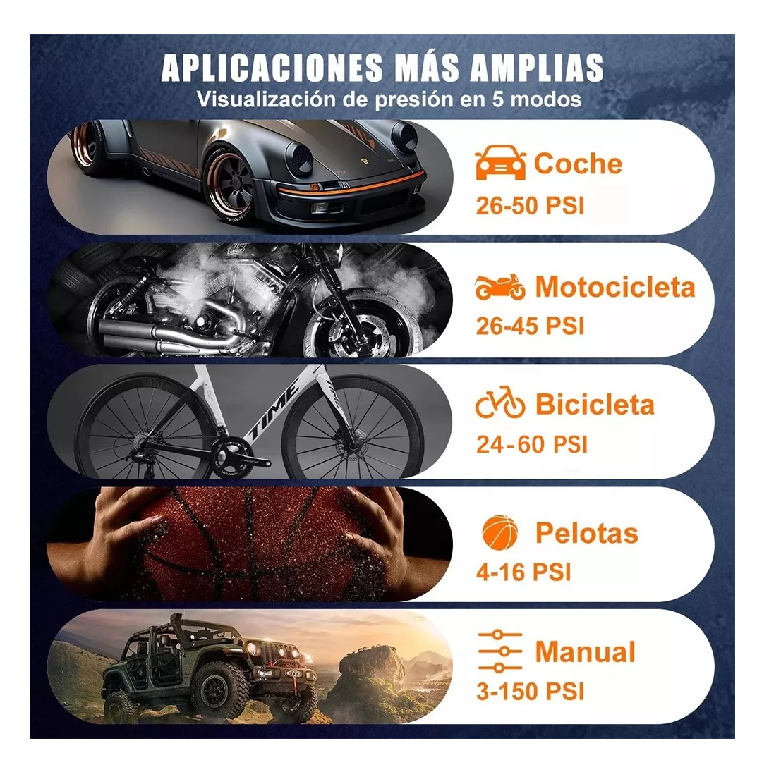 Foto 5 pulgar | Compresor Inflador Belug Llantas Bomba De Aire Eléctrica Portatil Plateado