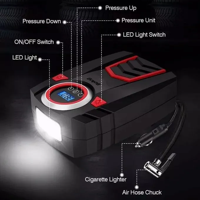 Foto 6 pulgar | Compresor Inflador Belug De Llanta Bomba De Aire Para Auto Lcd Negro Rojo