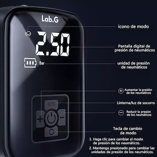 Foto 4 | Bomba De Aire Inalámbrica Lab.g Inflar Neumáticos De Coche Y Moto Negro