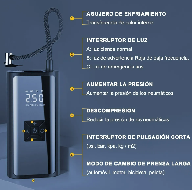 Foto 3 pulgar | Inflador De Llantas Xtellar Inalámbrico Y Portátil Con Tecnología Lcd Y Capacidad De 150 Psi.
