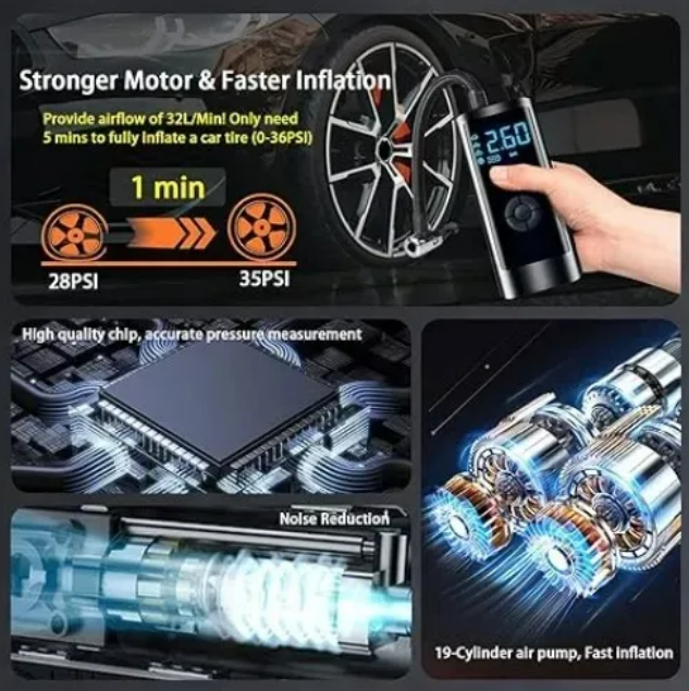 Foto 4 pulgar | Inflador Portátil Xtellar  Bomba De Aire Eléctrica Con Pantalla Lcd Y Luces Led Para Coche moto Y Bicicleta