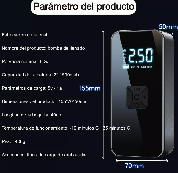 Foto 5 pulgar | Inflador De Llantas Eléctrico Portátil Xtellar Con Pantalla Led Y Cierre Automático  150 Psi