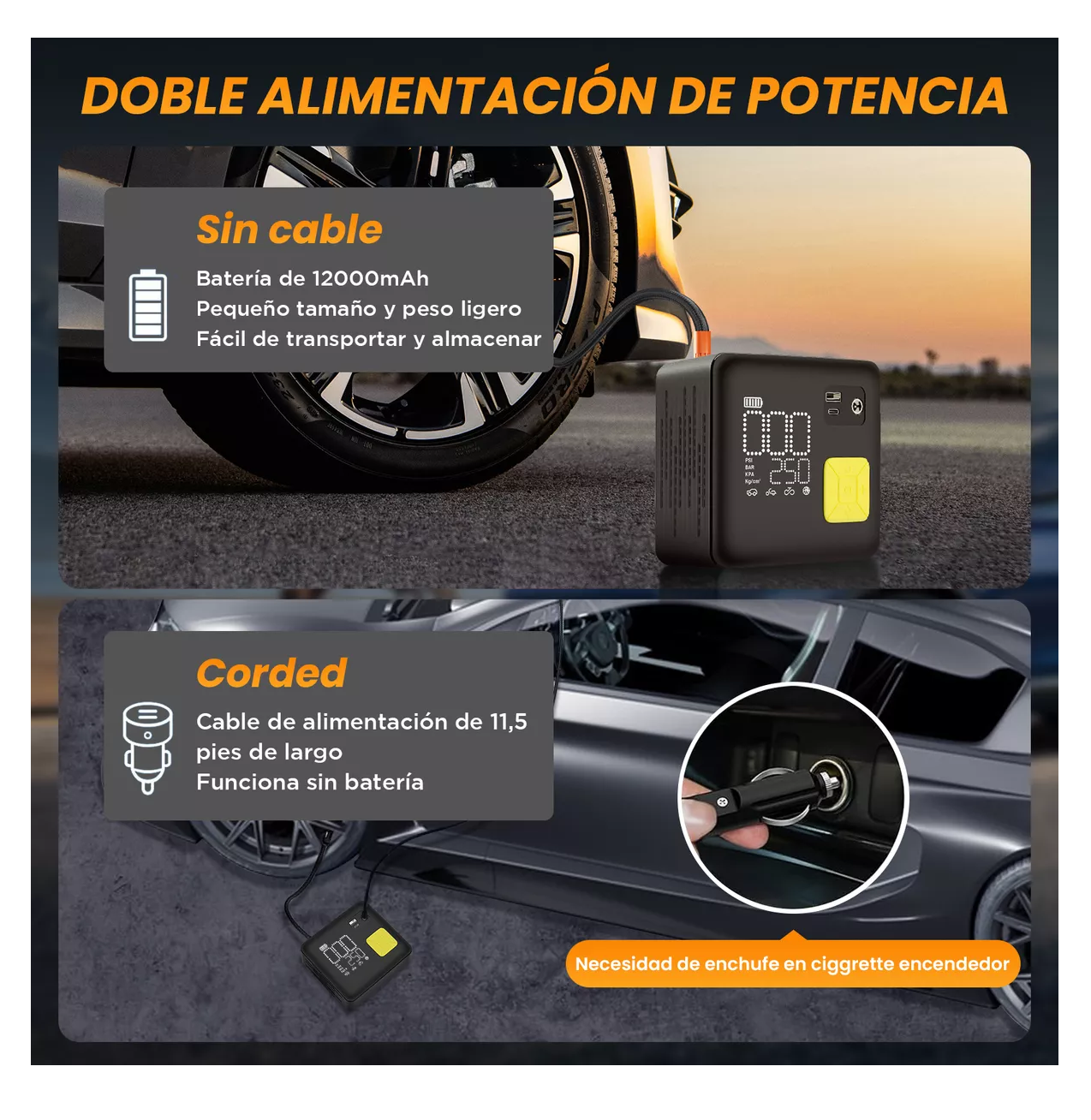 Foto 5 pulgar | Inflador De Neumático Portátil De 150 Psi Compresores De Aire Negro/amarillo