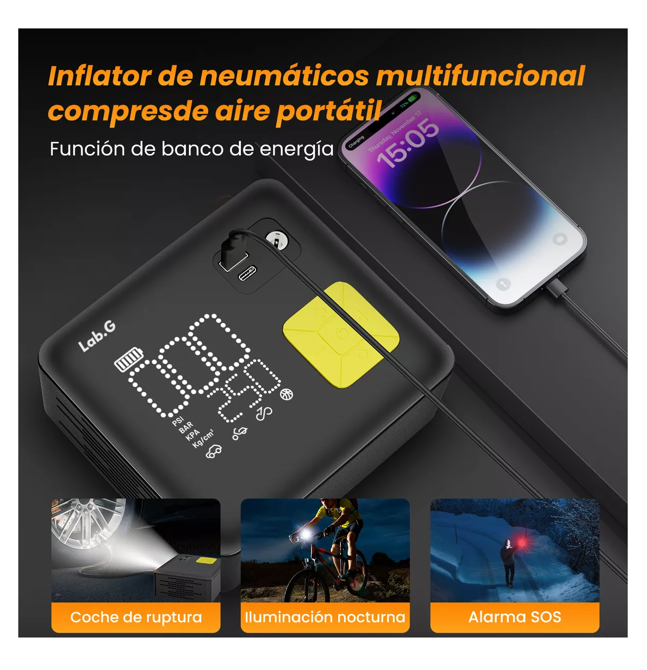 Foto 3 pulgar | Inflador De Neumático Portátil De 150 Psi Compresores De Aire Negro/amarillo