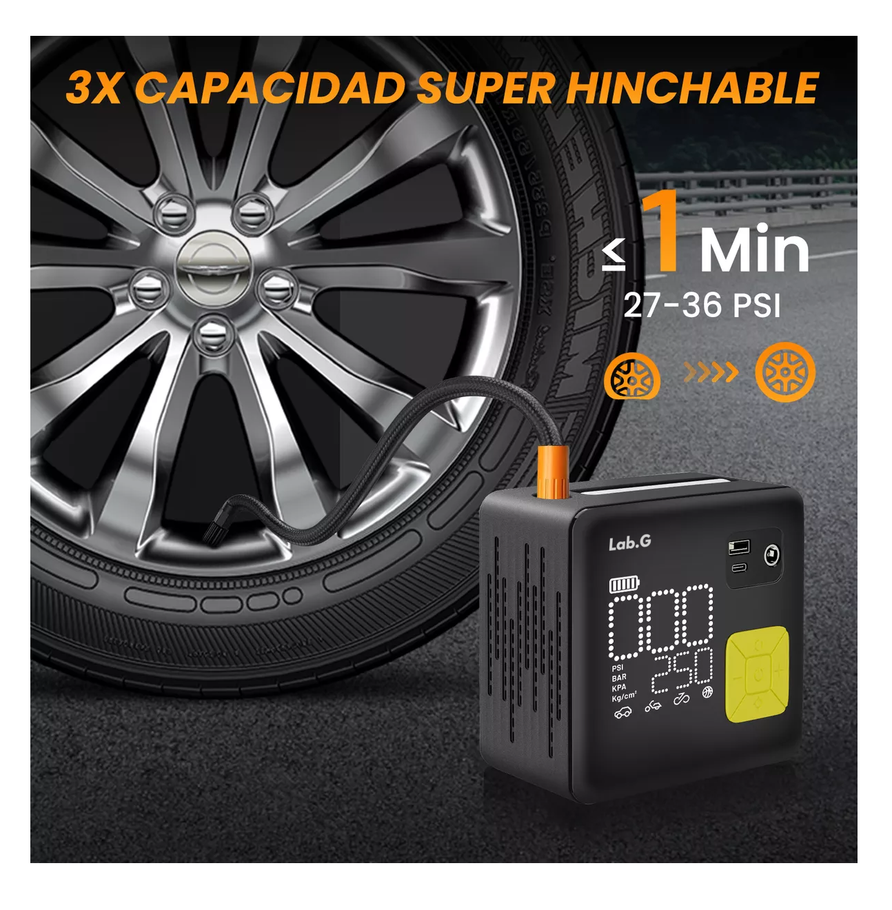 Foto 4 pulgar | Inflador De Neumático Portátil De 150 Psi Compresores De Aire Negro/amarillo