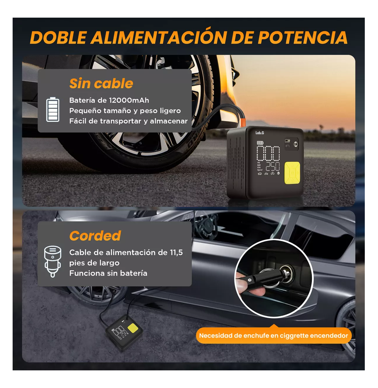 Foto 5 pulgar | Inflador De Neumático Portátil De 150 Psi Compresores De Aire Negro/amarillo