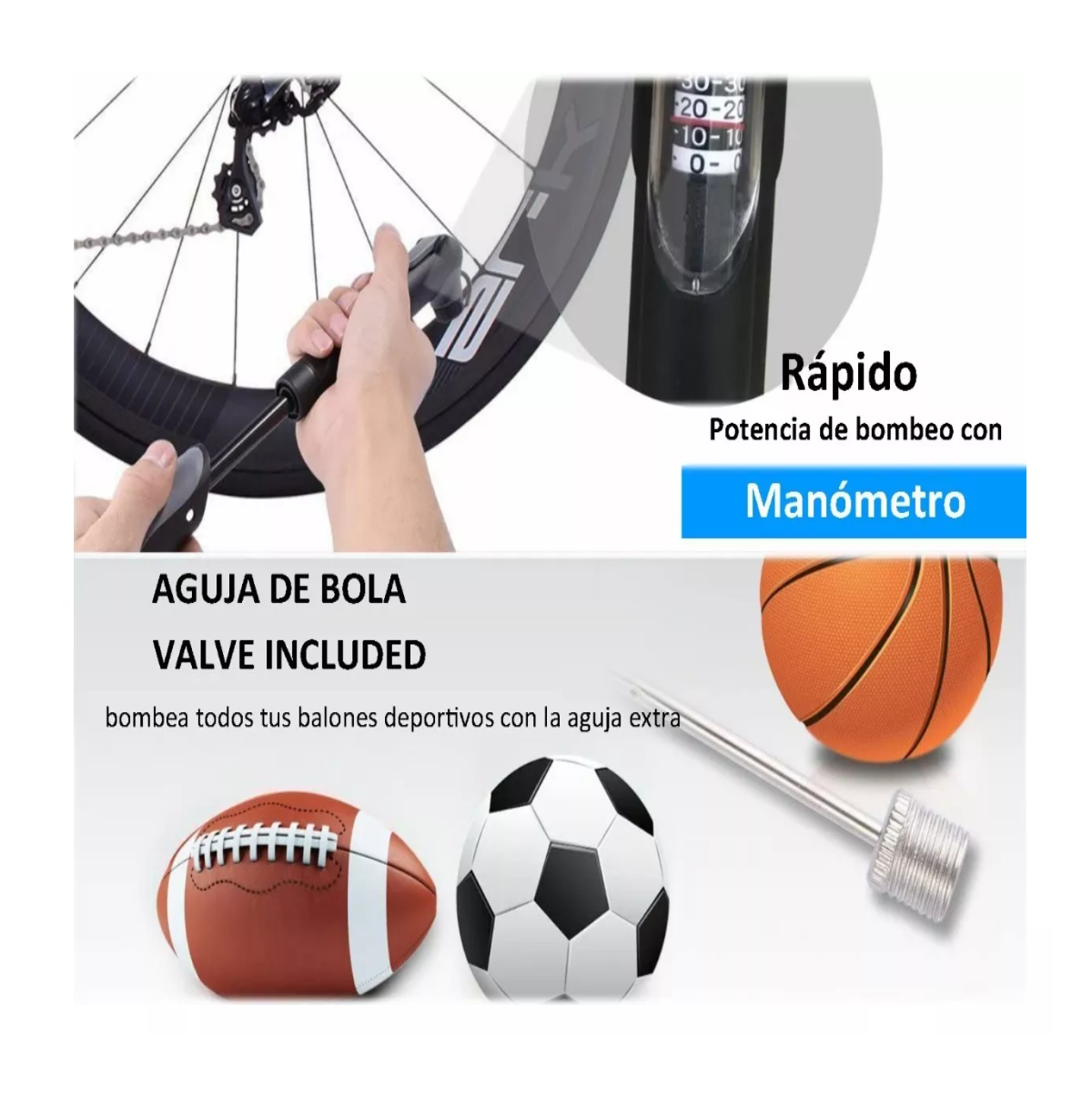 Foto 3 pulgar | Bomba De Aire Pequeña Para Bicicleta De 120psi Negro