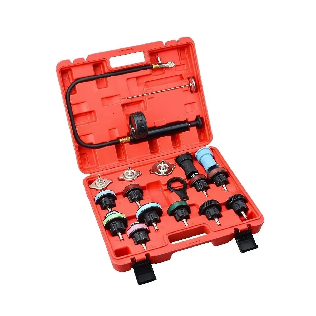 Kit Probador de Fugas Presión Radiador Eo Safe Imports ESI-3123 C/ Kit Purga 18 Piezas