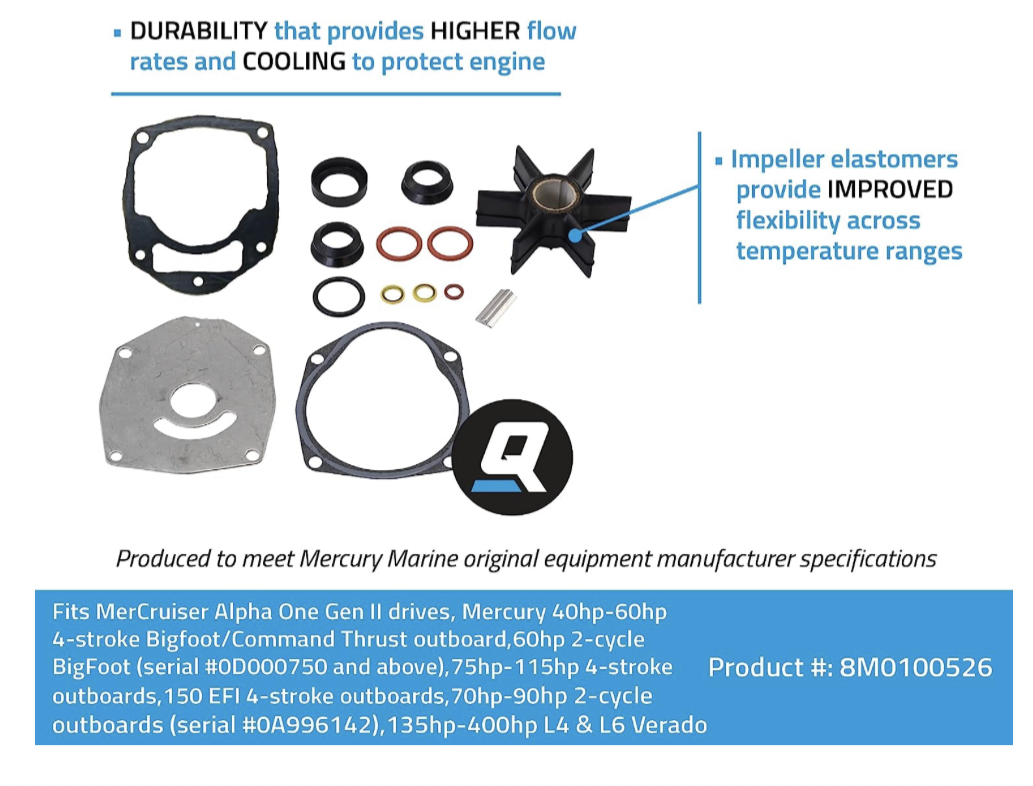 Foto 3 pulgar | Kit de Reparación de Bomba de Agua para Fuerabordas Quicksilver Mercury o Mariner y Unidades de Popa Mercruiser