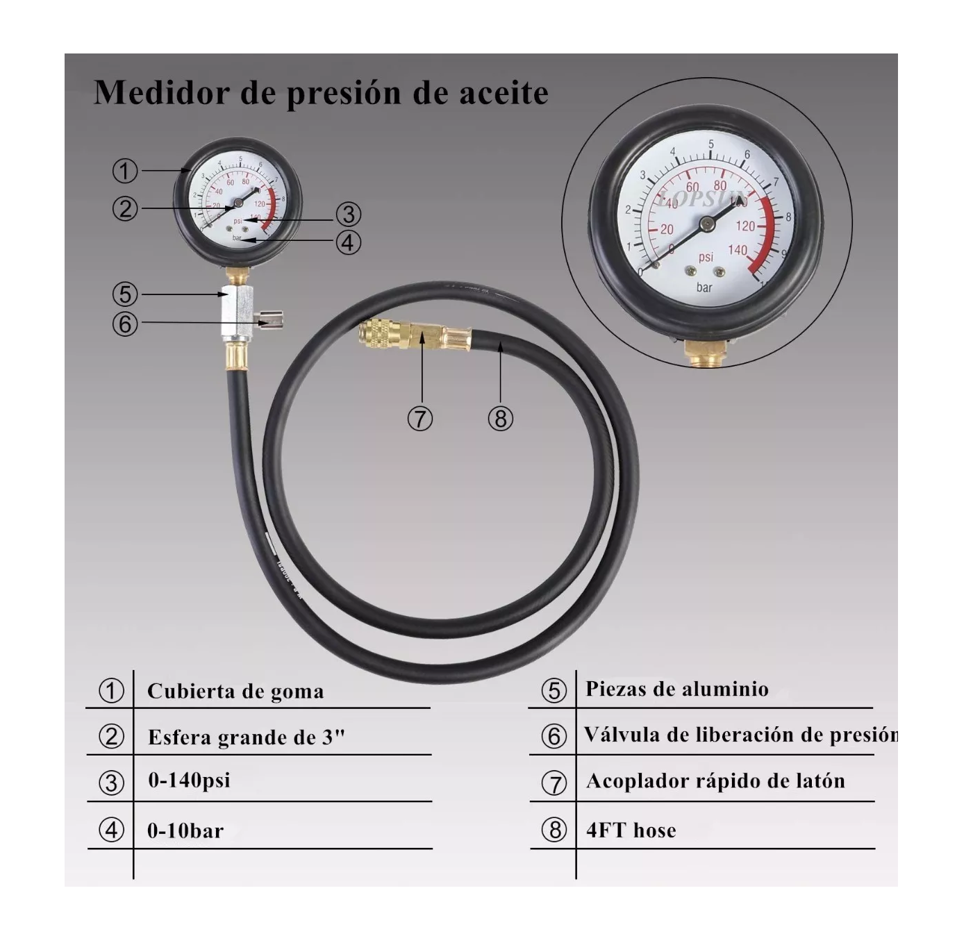 Foto 5 | Kit De Manómetro Para Medir La Presión De Aceite Del Motor Estuche Rojo Herramientas Negras