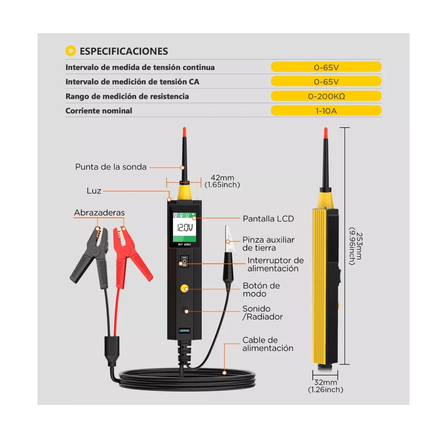 Foto 4 pulgar | Probador de Circuito Automotriz Autool 6-30v Negro