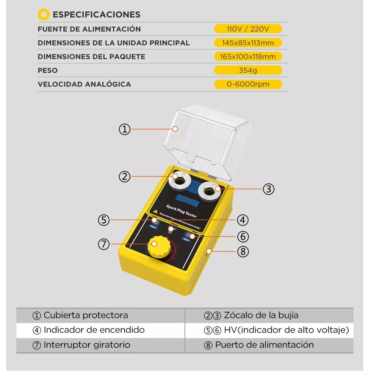 Foto 4 pulgar | Escáner de Probador de Bujías Automotriz Vehículo 12v  Eo Safe Imports Esi-11361 Amarillo