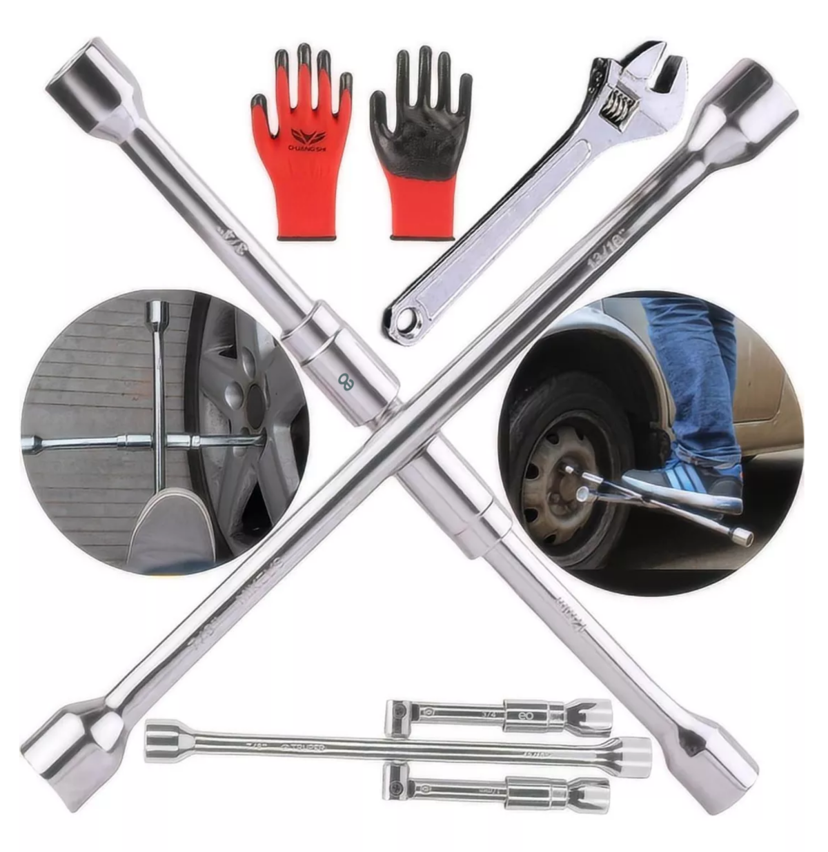 Foto 4 pulgar | Llave Cruz Cruceta Reforzada Para Auto Kit3pcs Eo Safe Imports Esi-12415 Plata