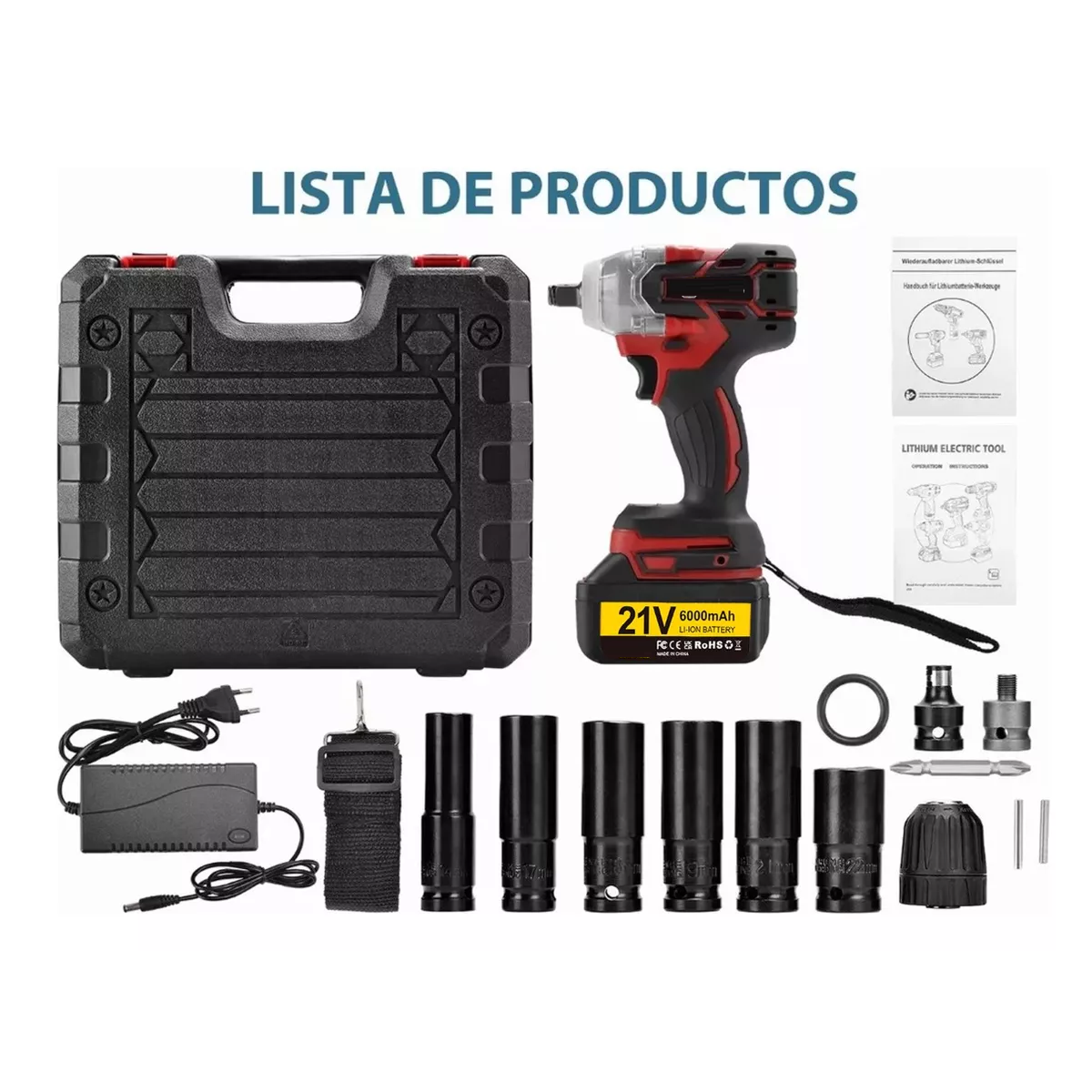 Foto 6 pulgar | Kit Pistola Impacto Llave Taladro Inalámbrica 650nm 13pzs Eo Safe Imports Esi-8914 Rojo