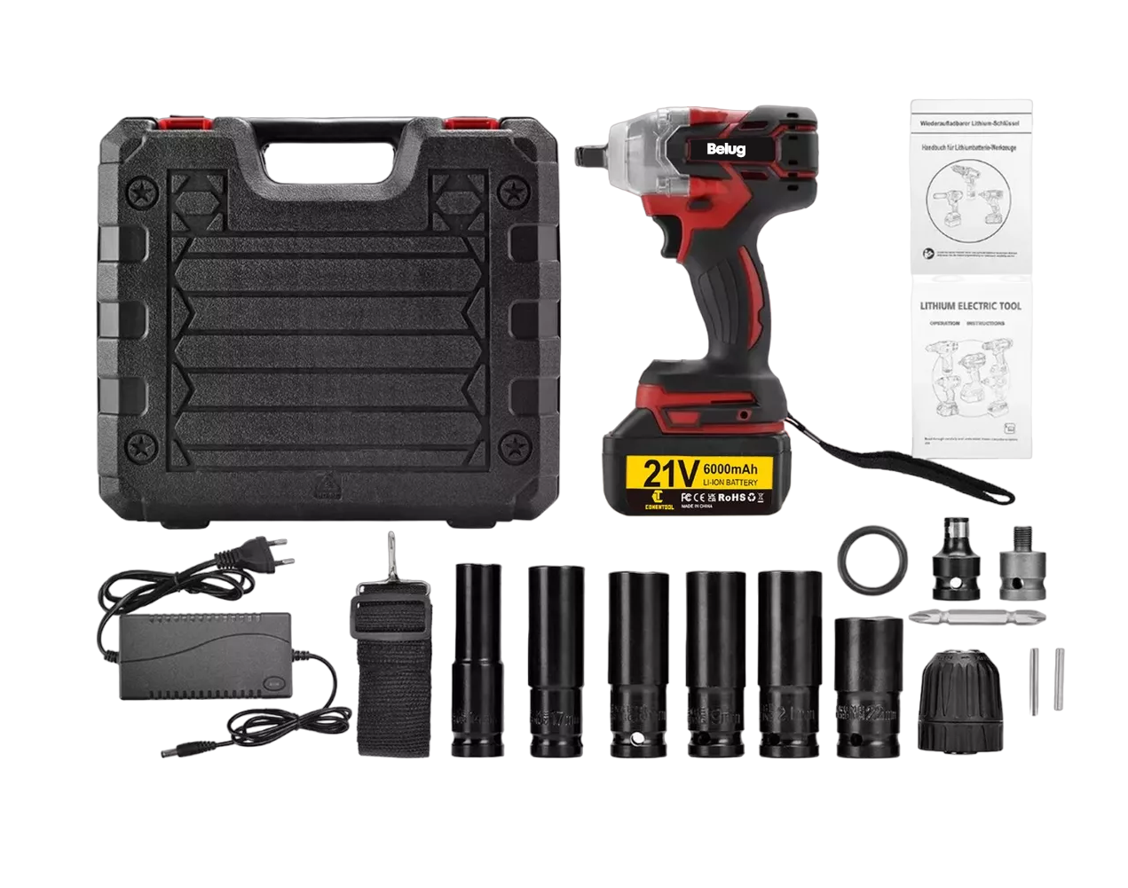 Foto 1 | Pistola Impacto Llave Taladro Inalámbrica Sincarbono 650nm, Color Negro Con Rojo Belug