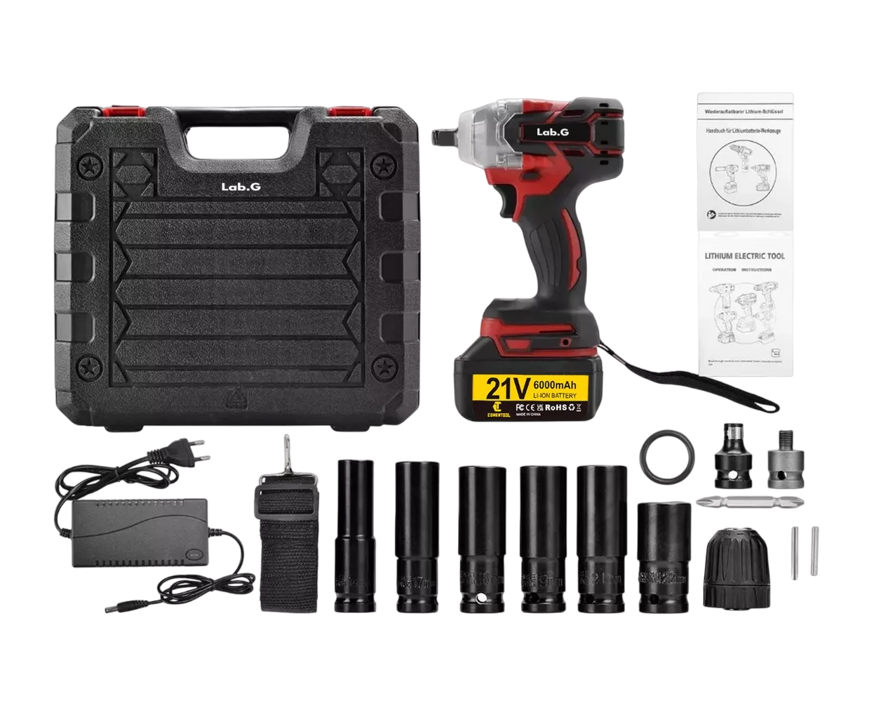 Foto 1 | Pistola Impacto Llave Taladro Inalámbrica Sincarbono 650nm, Color Negro Con Rojo