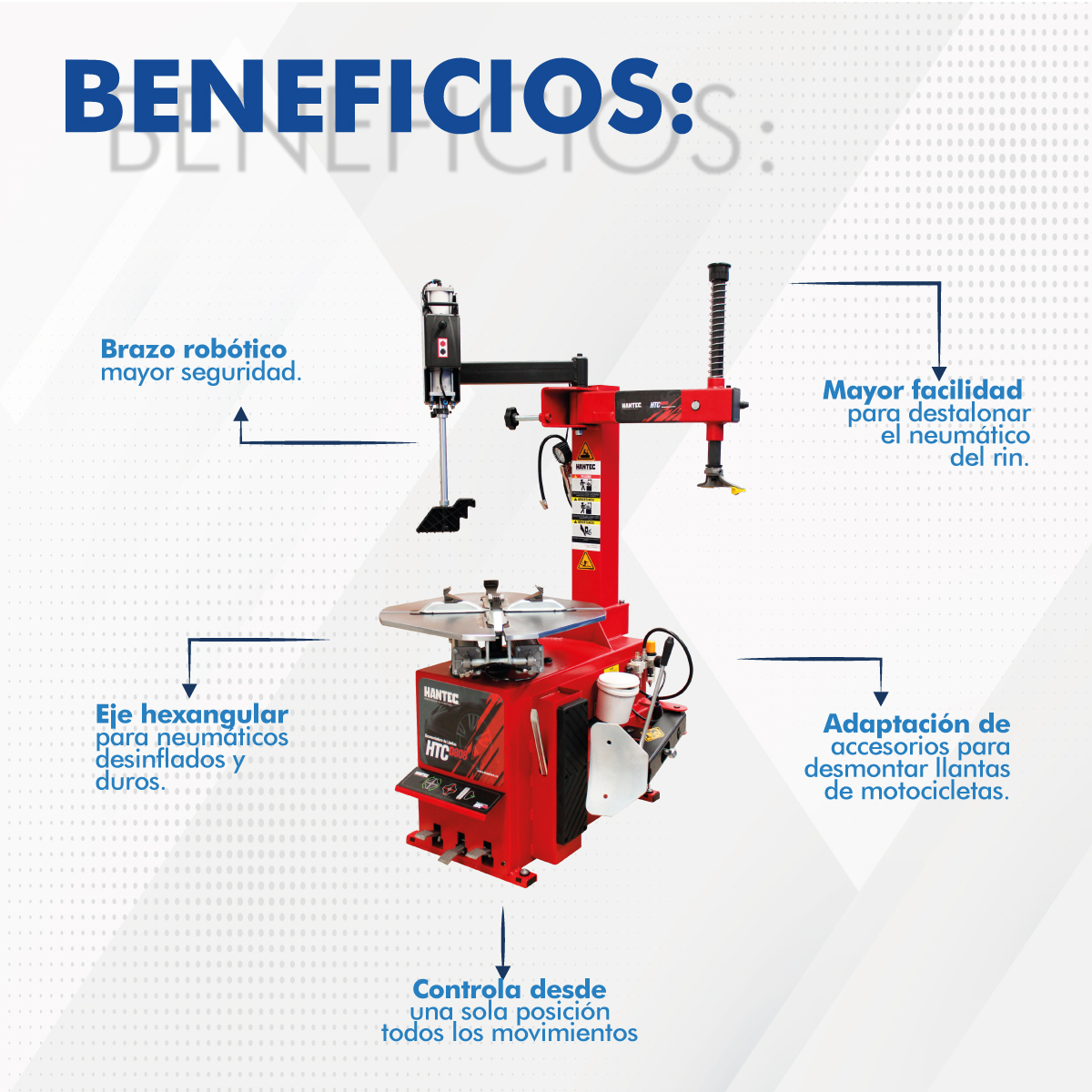 Foto 6 | Desmontadora de Llantas Hantec HTCD808B color Rojo Rin 10 a 24 + Brazo Robótico