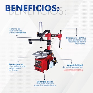 Foto 6 | Desmontadora de Llantas 11 a 24 Pulgadas con Turboinflado y Brazo Hantec color Rojo