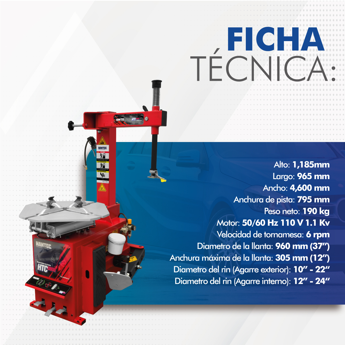 Foto 9 pulgar | Desmontadora de Llantas Hantec HTCD808 color Rojo Rines 11 a 21