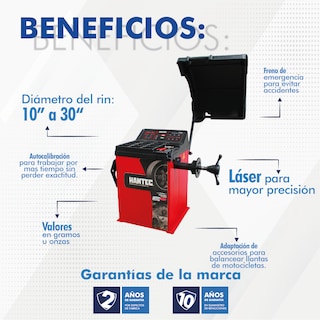 Foto 6 | Balanceadora Láser Hantec HTCB808L color Rojo para Llantas de Autos y Camionetas de 10 a 30 "