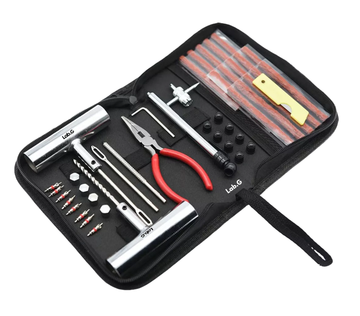 Estuche De Lujo De Reparación Emergencia Llantas Autos Motos Estuche Negro