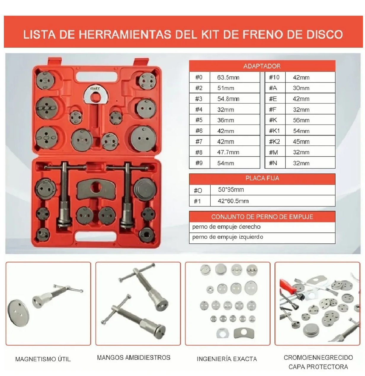 Foto 4 pulgar | Set Opresor Pistón Frenos Cambiar Balatas Auto Universal Eo Safe Imports 22pz color Rojo